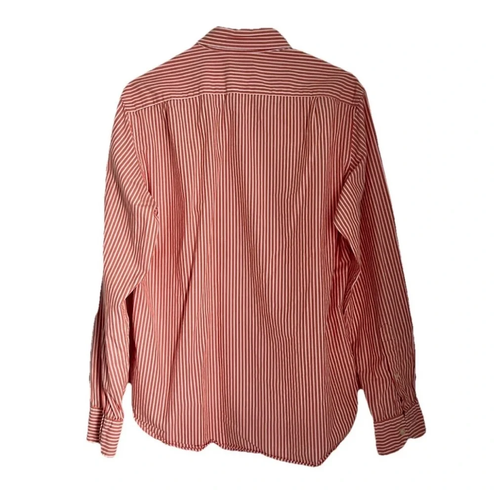 J.CREW Men’s Button Down Shirt Orange White Striped Long Sleeve Cotton Size M
